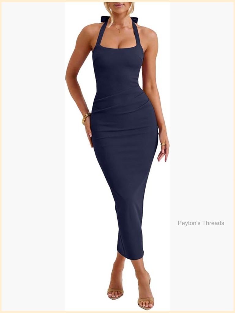 Halter Backless Bodycon Maxi Dress Wedding Guest Formal Party
